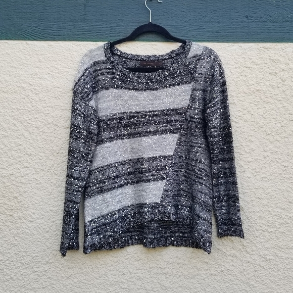 The Limited black gray silver sequin sweater asymmetric stripe small - Picture 1 of 7